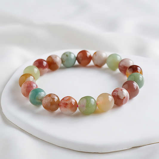 (Sakura Vibe) Natural Green Sakura Agate Bead Bracelet (Healing Single Strand)